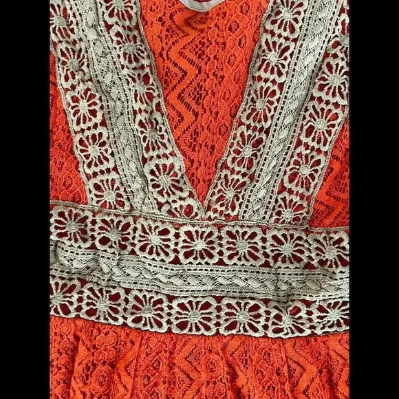 Alter'd State Women's Size Small Orange And Tan Dress Crotchet Style - Picture 4 of 8